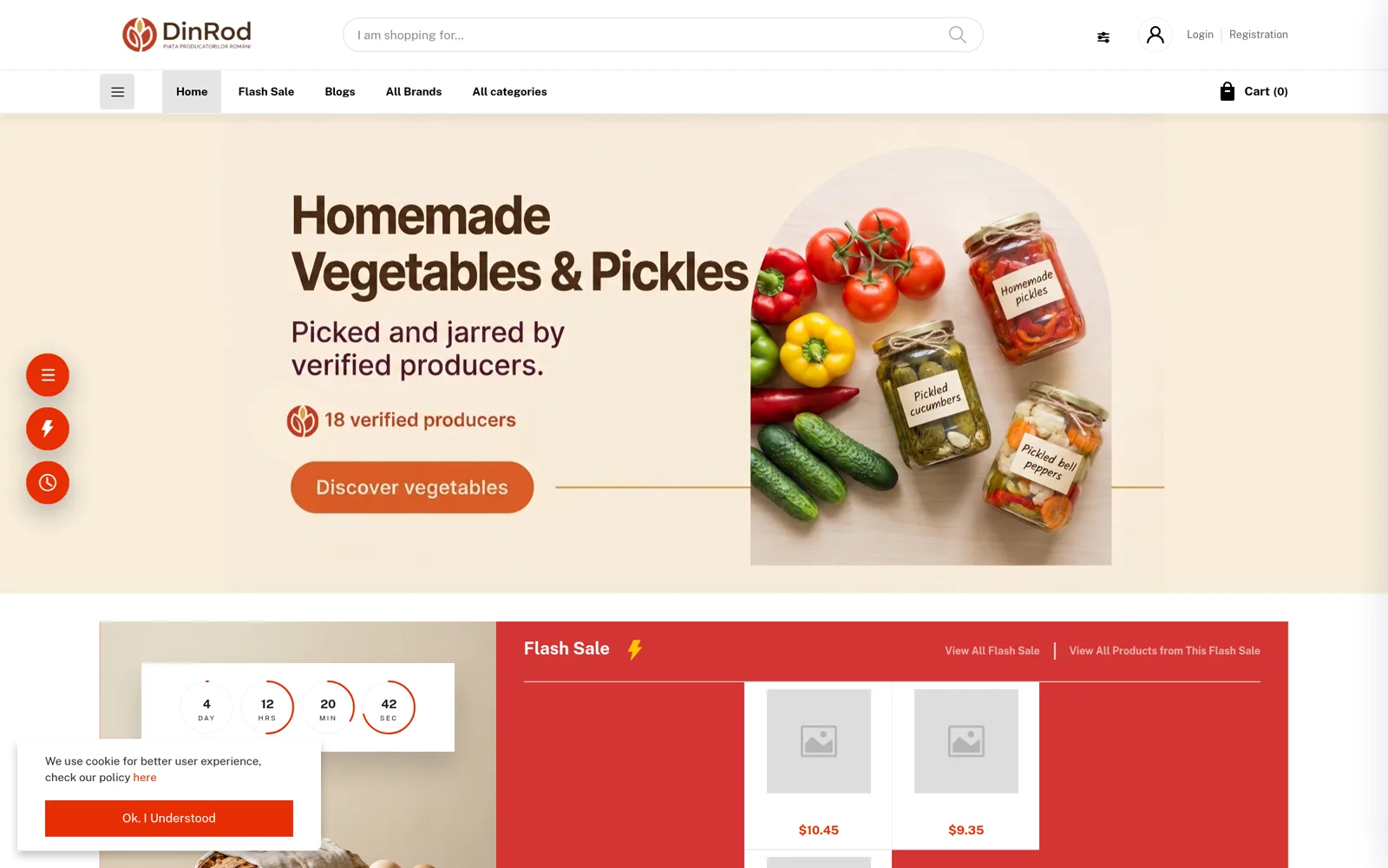 DinRod marketplace homepage with featured promotions, flash deals, and product discovery