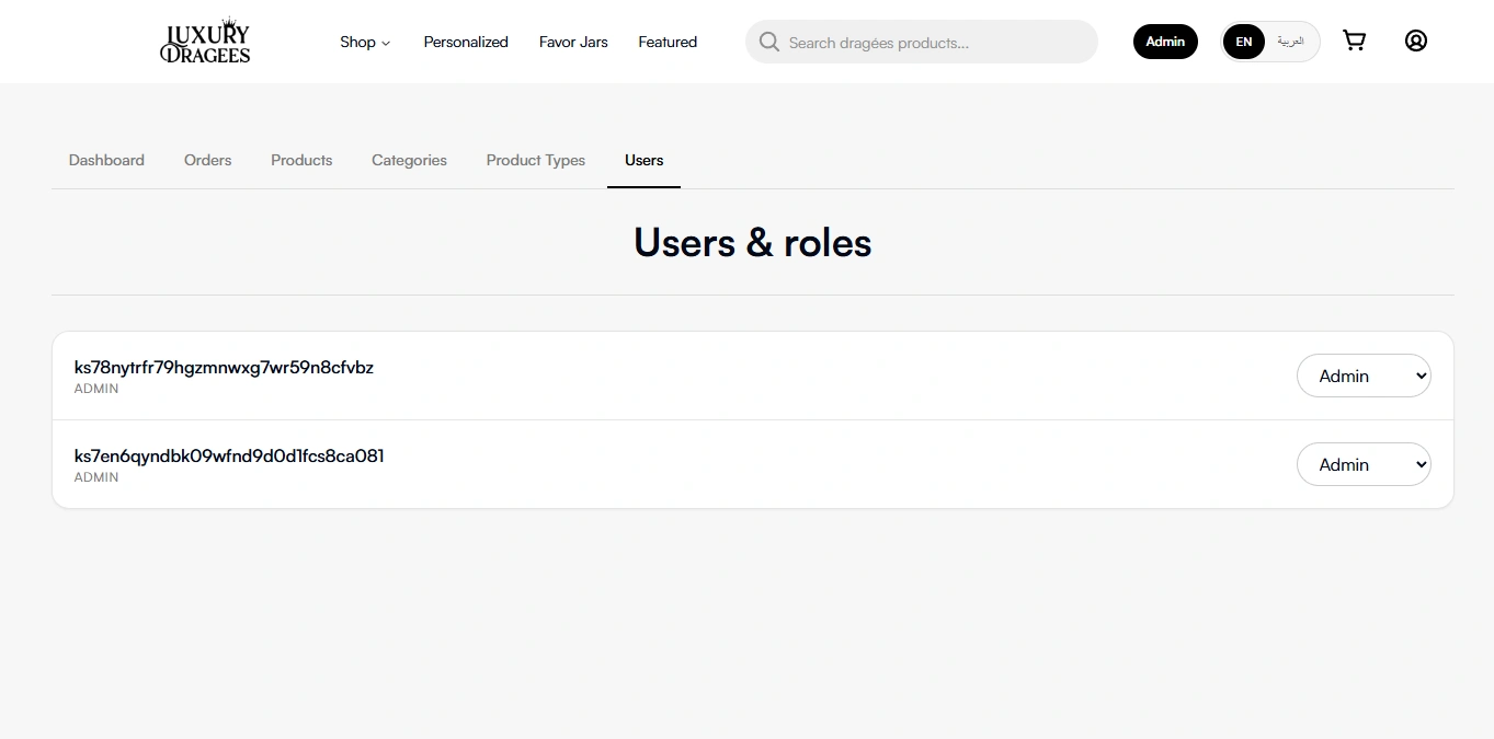 Admin users view for managing storefront accounts