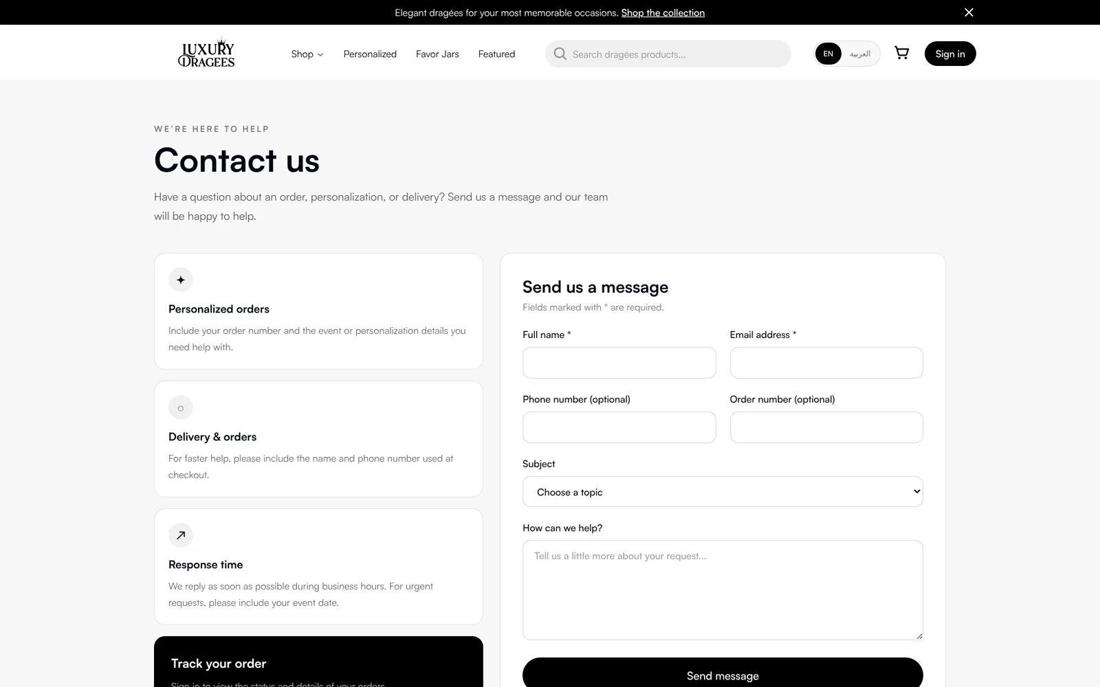 Contact and support experience for customers planning a special occasion